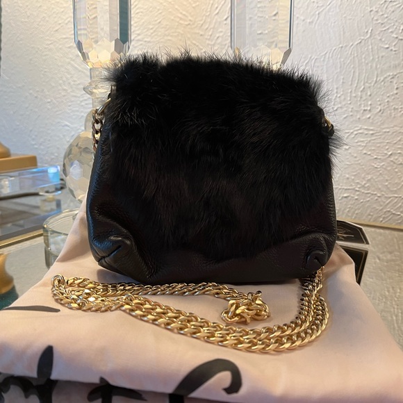Foley + Corinna Fur/Leather purse with gold chain. - Picture 5 of 5